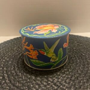 1978 Decorative Hummingbird Floral Tin Trinket Box - Blue